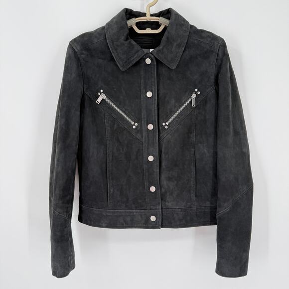 Mint Velvet Jackets & Blazers - Mint Velvet 100% Suede Leather Western Jacket zipper Charcoal Biker EU 36 US 4